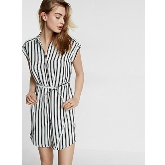 Express Button Front Tie Waist Shirt Dress - Picture 1 of 5